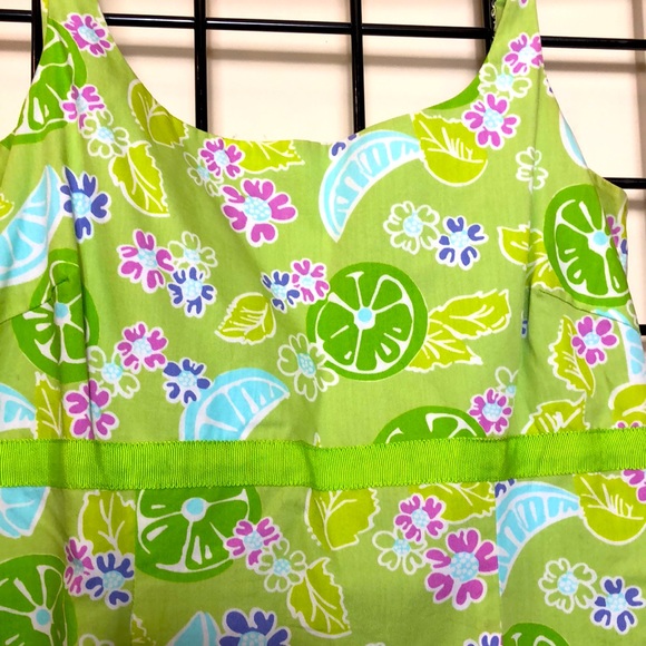Lilly Pulitzer Green Backless Summer Dress with Back Tie, Fruits & Flowers Sz 2 - Picture 2 of 8